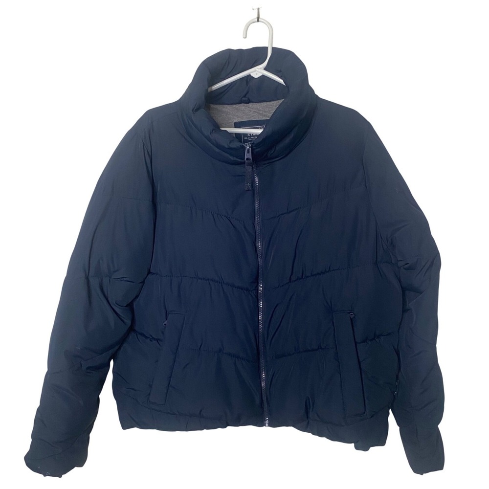 Abercrombie & Fitch Puffer Jacket Women's XL Navy Insulated Winter Coat (Stain)